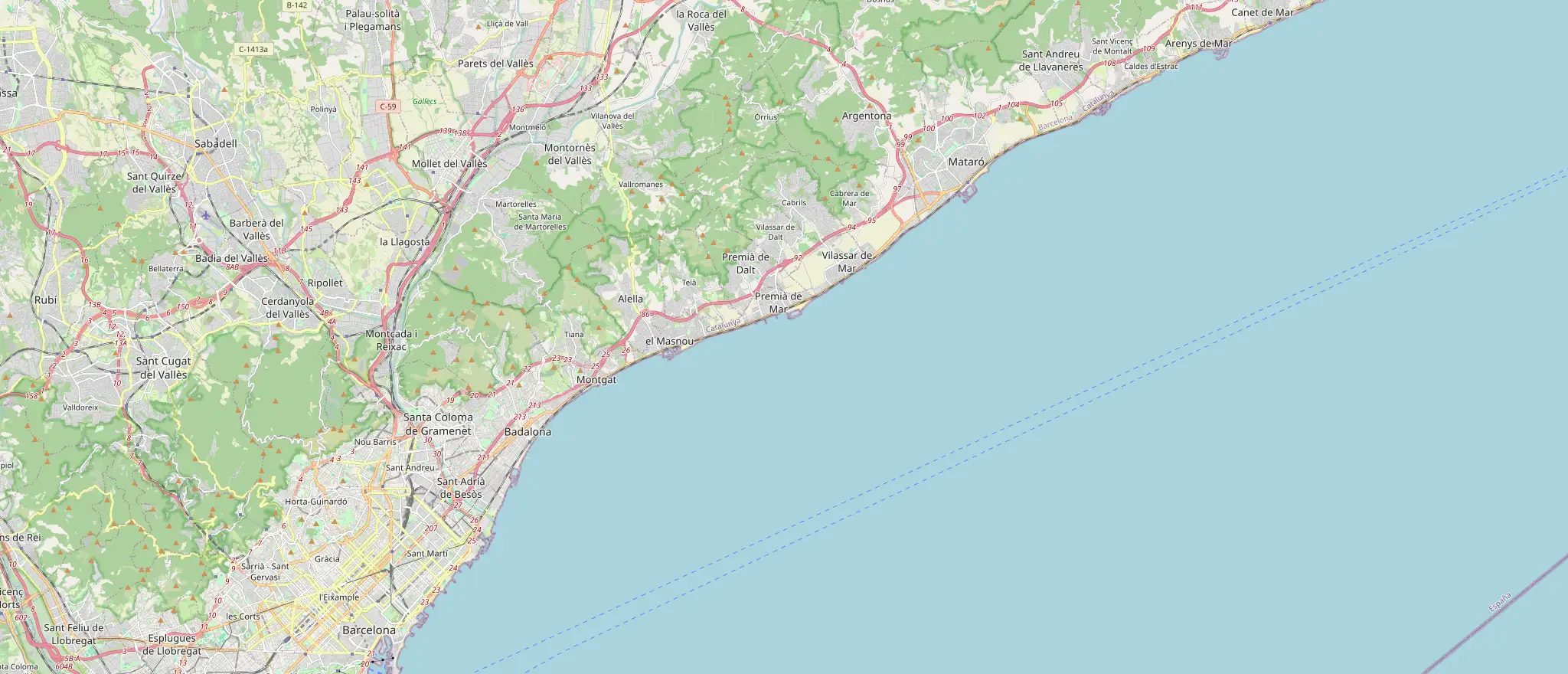 Plano de la costa entre Barcelona y Arenys de Mar, la franja donde trabaja Rutila